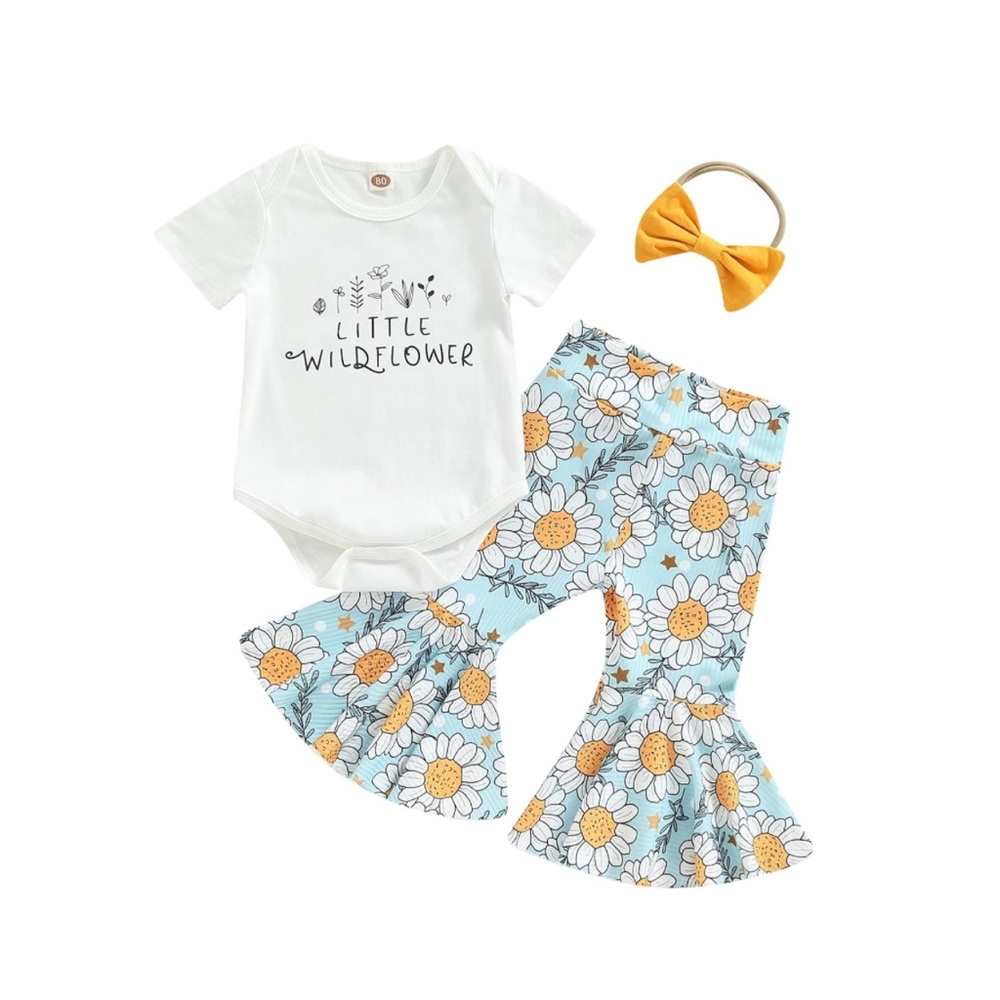 Little Wildflower Outfit w/ Pants & Bow 6-12M